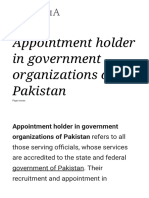 Appointment Holder in Government Organizations of Pakistan 