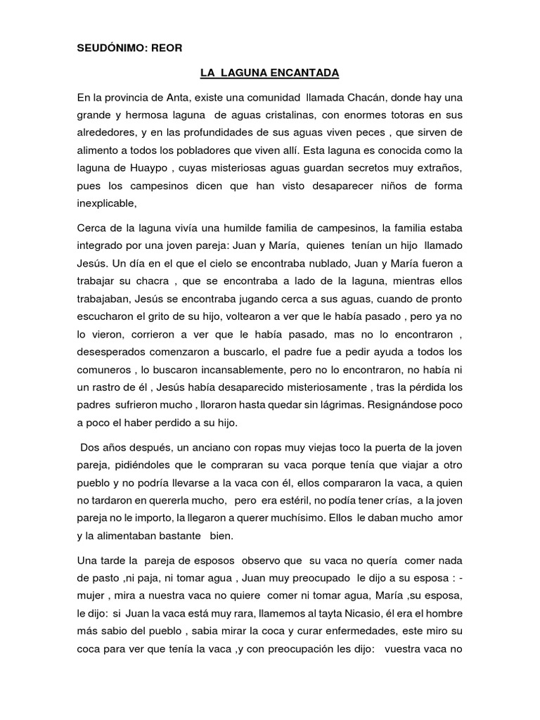 La leyenda de la Laguna Encantada | PDF | Vacas | María, madre de Jesús