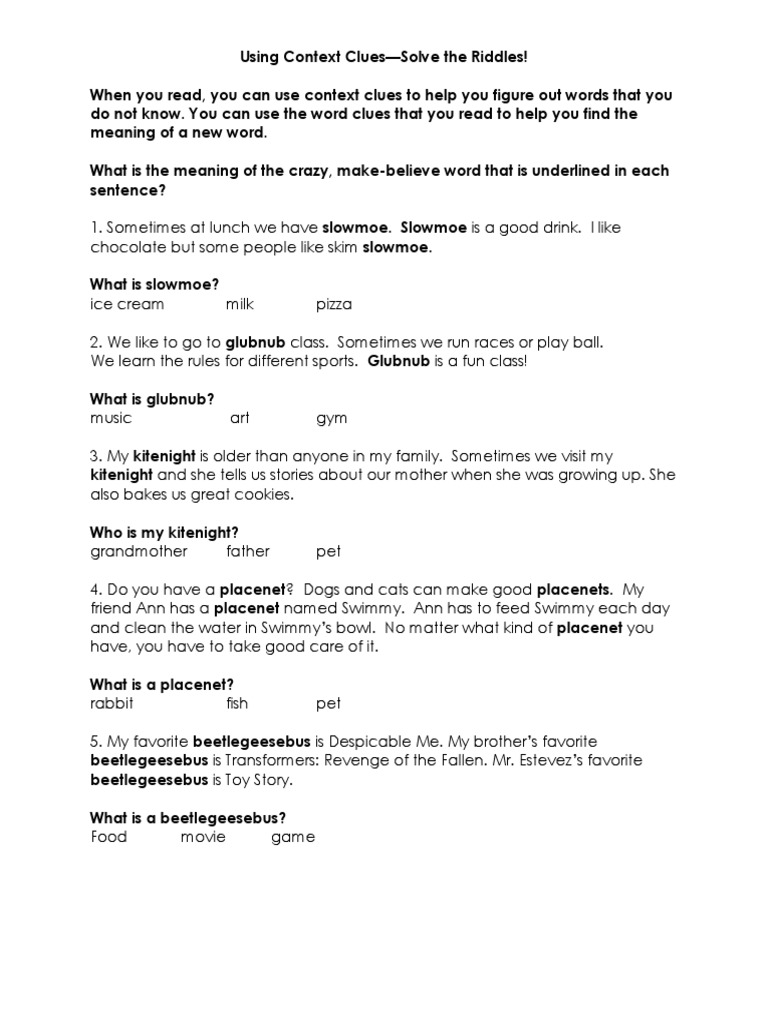 Context Clues | PDF | Language Arts & Discipline