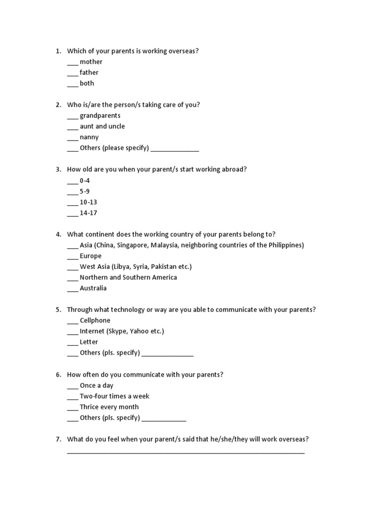 Thesis Ofw Questionnaire | PDF | Social Institutions | Social Science