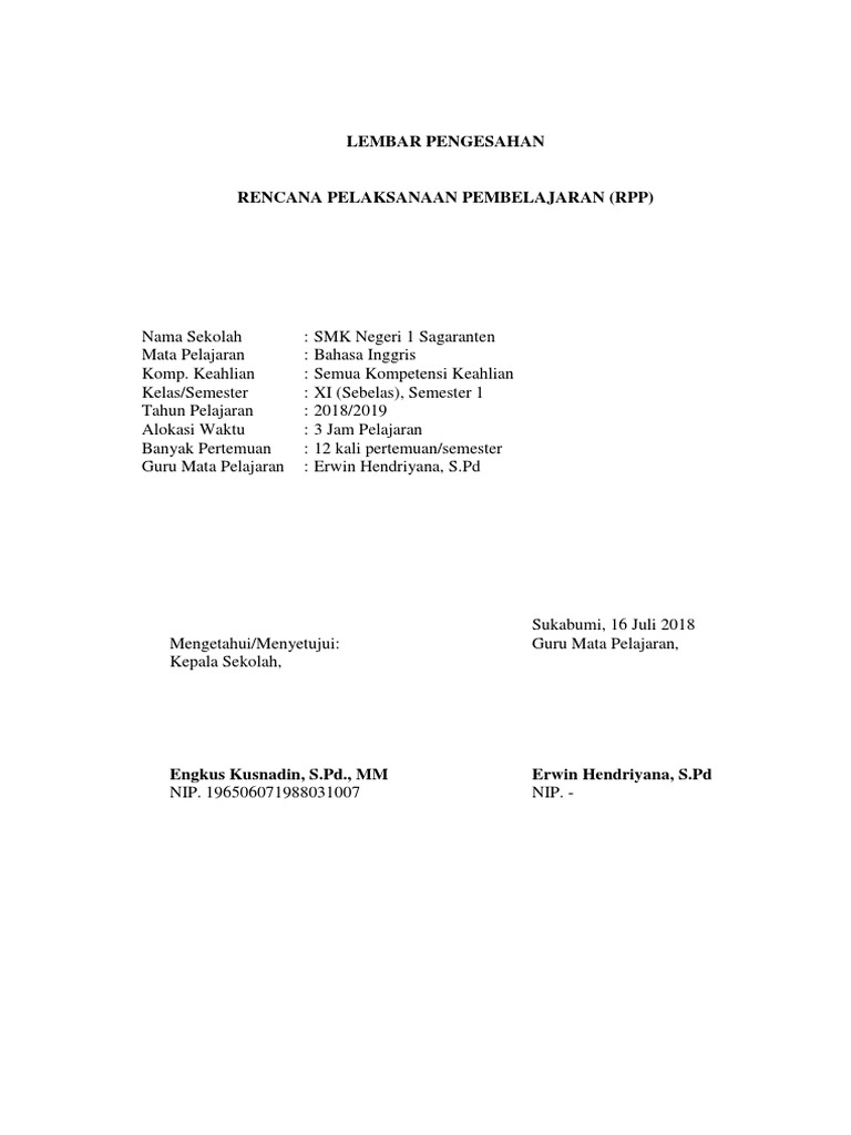 Format Lembar Pengesahan RPP | PDF | Kesehatan Holistik