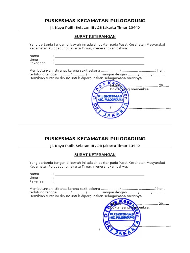 Contoh Surat Sakit Dokter Pdf Nusagates