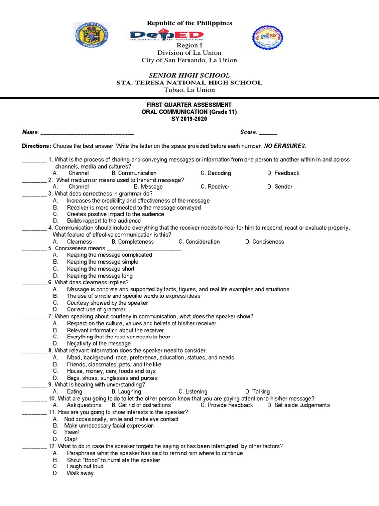 Grade 11 Oral Communication Assessment | PDF | Motivation | Motivational