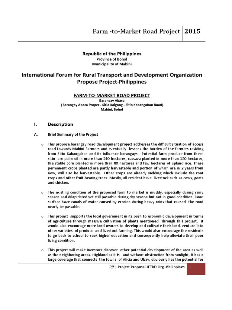 Farm-to-Market Road Project Proposal | PDF | Agriculture | Farms