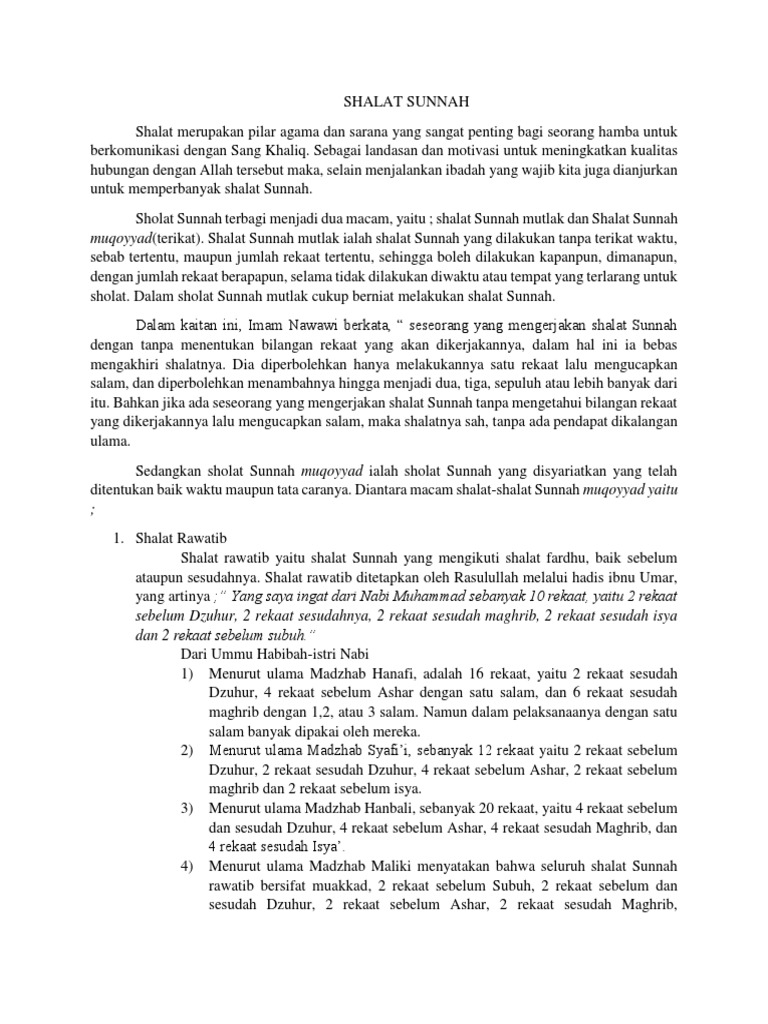 Muqoyyad Terikat Shalat Sunnah Mutlak Ialah Shalat Sunnah Yang Dilakukan Tanpa Terikat Waktu