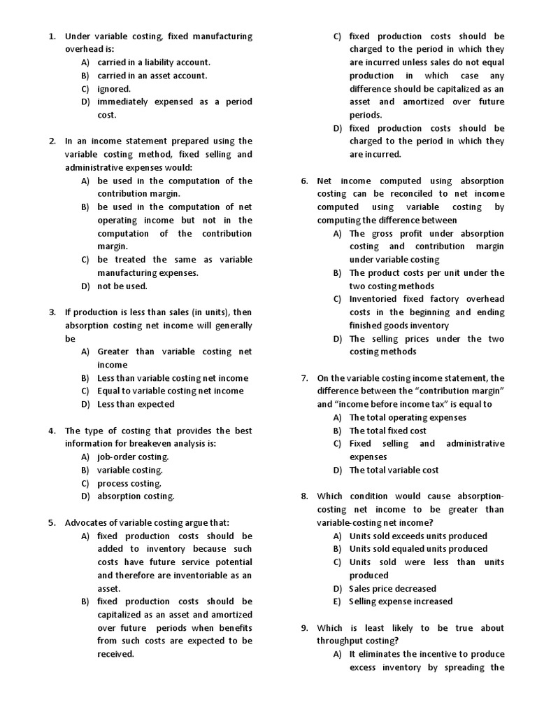 MAS Practice Set Problems | PDF | Cost Of Goods Sold | Net Income