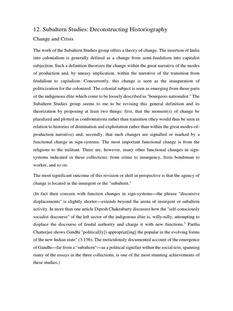 Subaltern Studies: Change and Crisis | PDF | Colonialism ...