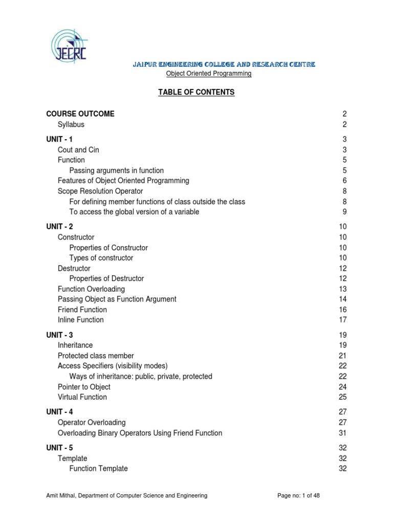Object Oriented Programming - Online Notes | PDF | Constructor (Object ...