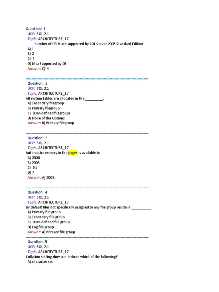 SQL Server 2005 Architecture Quiz | PDF | Microsoft Sql Server | Databases