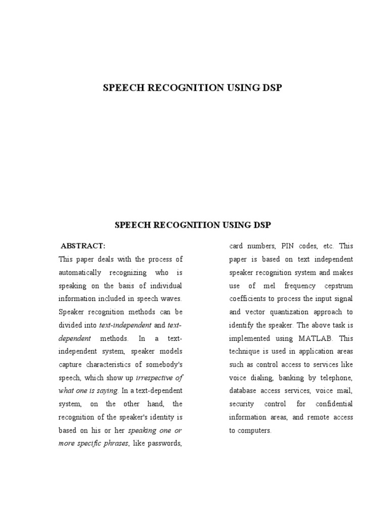 Speech Recognition Using DSP | PDF
