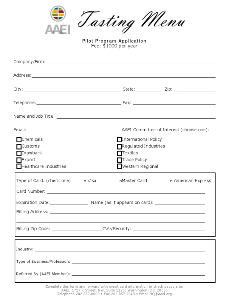 AAEI Tasting Menu Application | PDF
