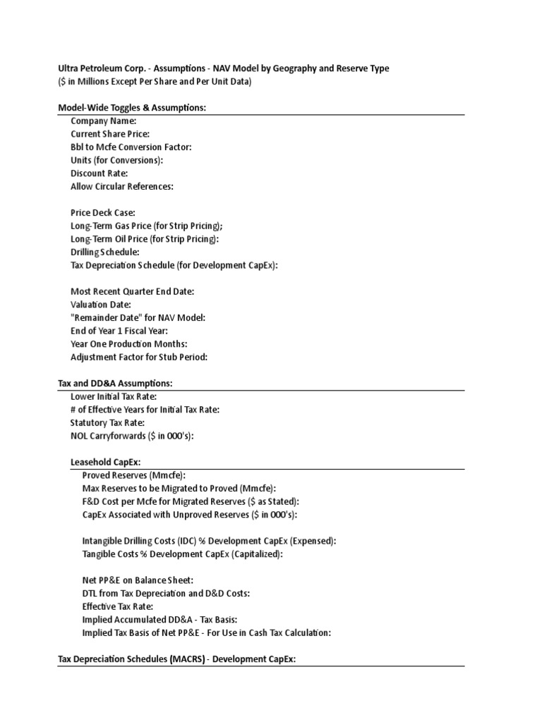 Ultra Petroleum NAV Model Assumptions | PDF | Net Present Value ...