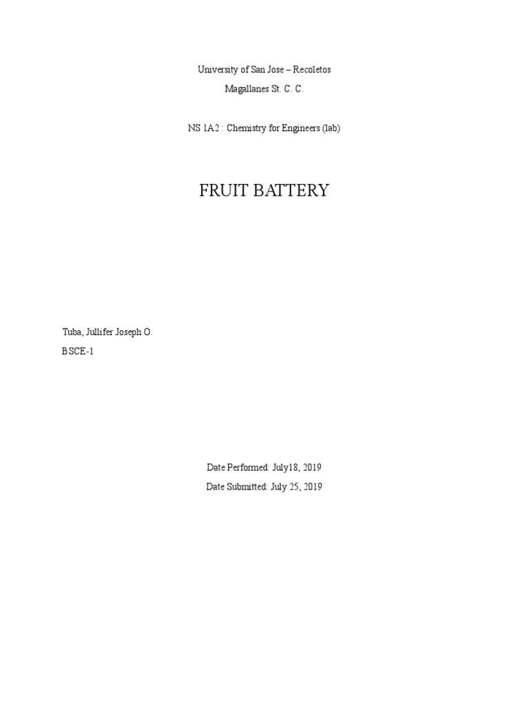 Lab Report 2 Fruit Battery PDF Anode Cathode