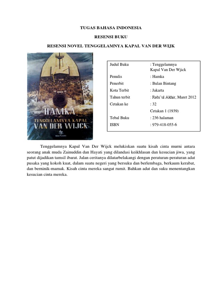 Resensi Novel Tenggelamnya Kapal Van Der Wijk