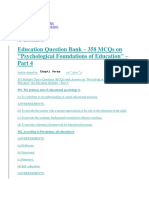 Education Question Bank - 358 Mcqs On "Psychological Foundations of Education"