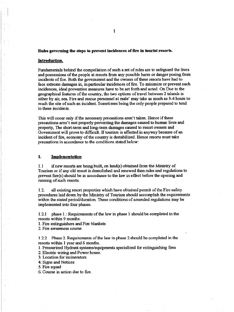 Fire Safety Rules For Resorts in Maldives. PDF