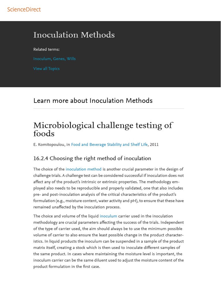 Inoculation Methods: Microbiological Challenge Testing of Foods | PDF ...
