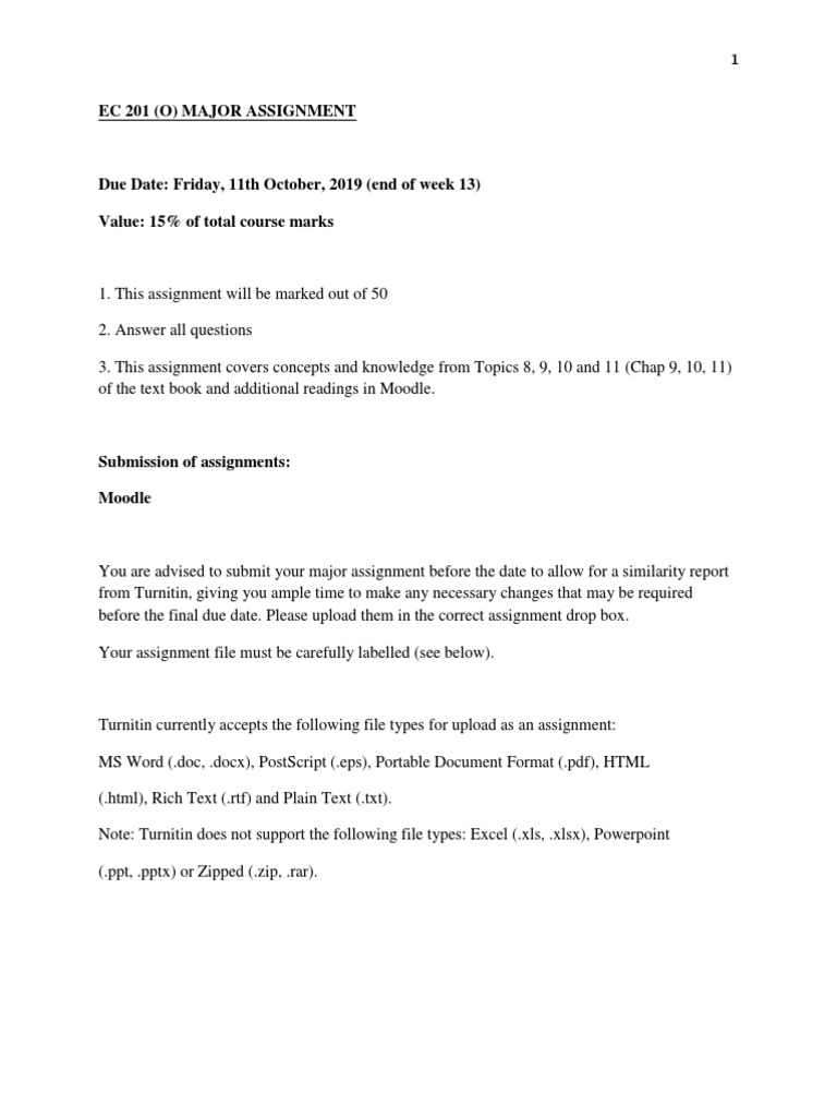 EC 201 Major Assignment Guidelines | PDF | Macroeconomics | Economics