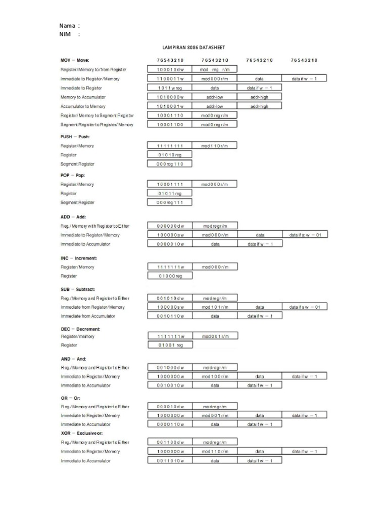 Nama: Nim:: Lampiran 8086 Datasheet | PDF