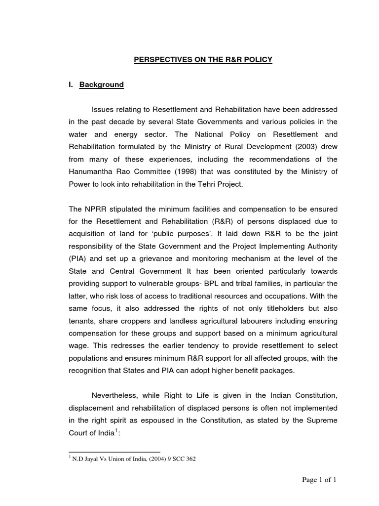 R&R Policy: Challenges and Recommendations | PDF | Environmental Impact ...