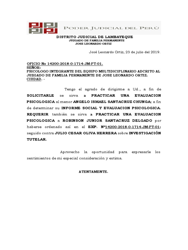 Oficio Al Psicologo | PDF