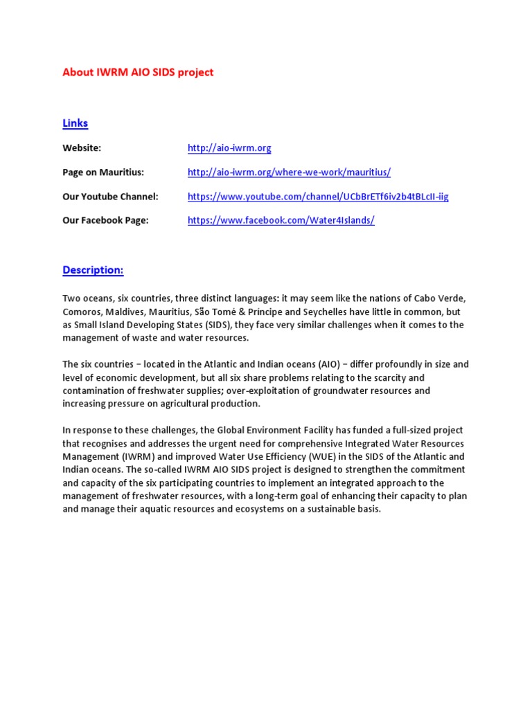 IWRM AIO SIDS Project Overview | PDF | Social Science | Science ...