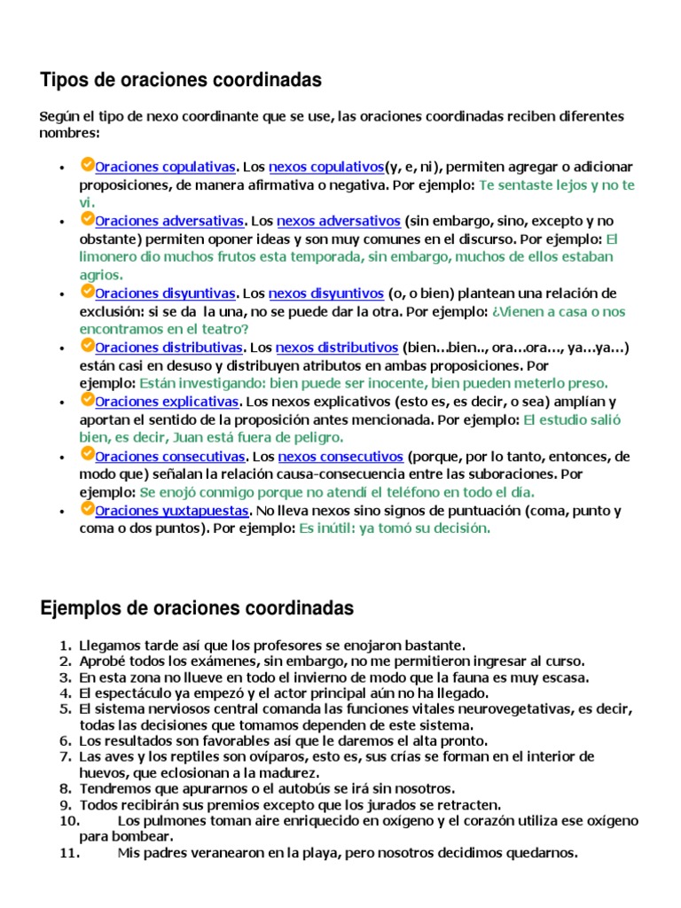 Tipos y ejemplos de oraciones coordinadas | PDF | Proposición