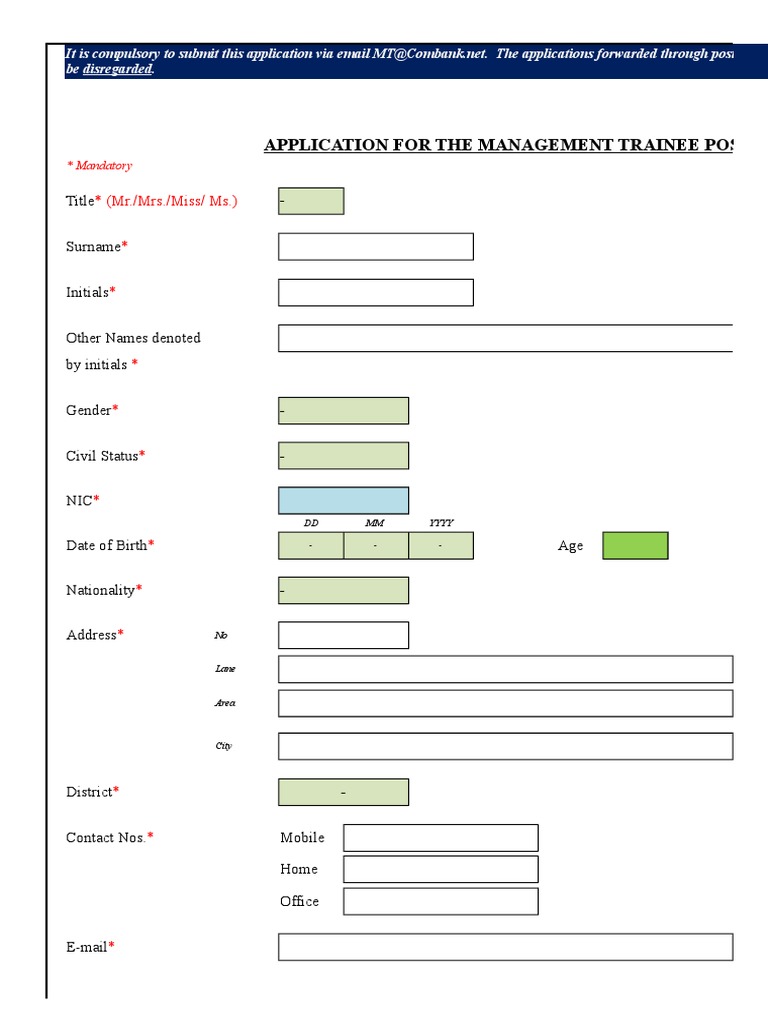 Management Trainee Application Form | PDF | Qualifications ...