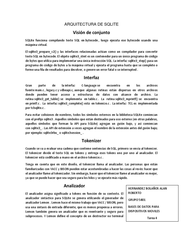 Arquitectura de Sqlite | PDF | C (lenguaje de programación) | Bases de ...