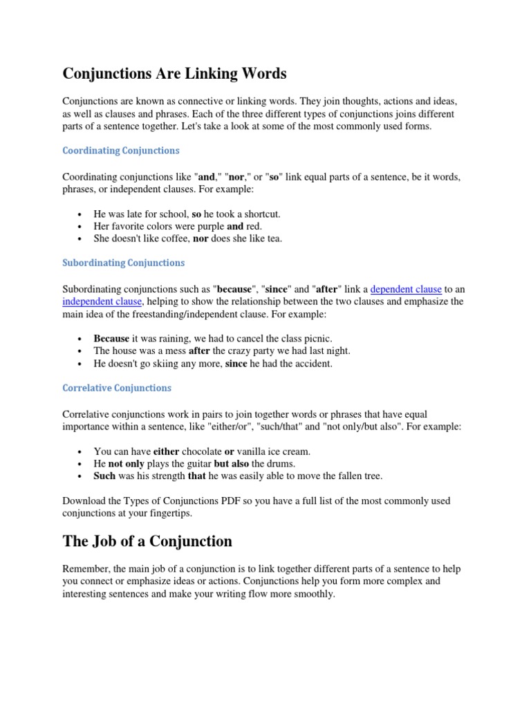 Understanding Conjunctions in English | PDF | Sentence (Linguistics ...