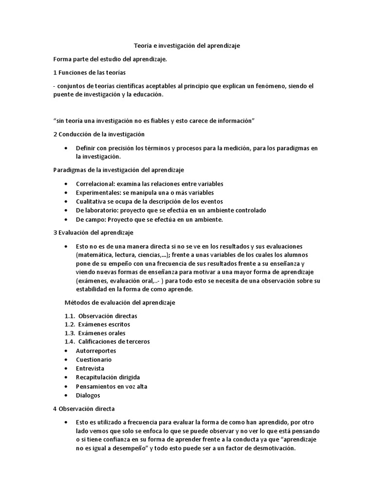 Teorías y evaluación del aprendizaje | PDF | Prueba (evaluación ...
