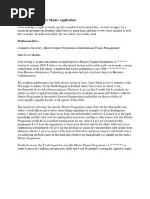 Motivation letter example deals