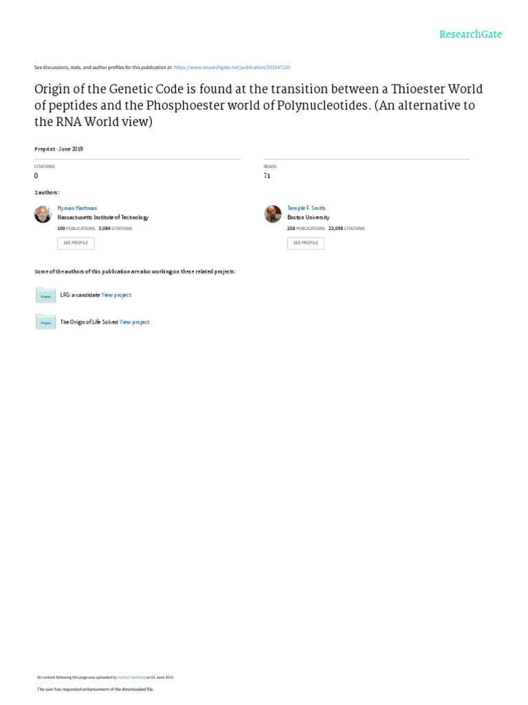 The Origin of The Genetic Code 2019 | PDF | Biosynthesis | Genetic Code