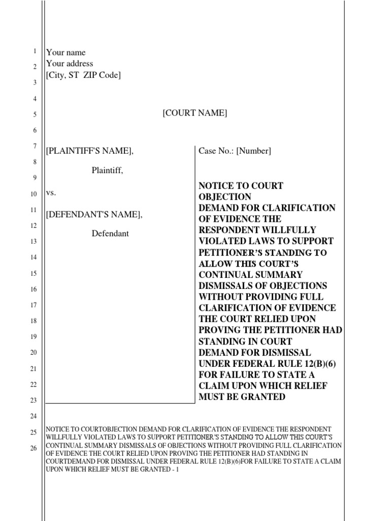 Objection Demand Clarification of Evidence | PDF | Federal Rules Of ...