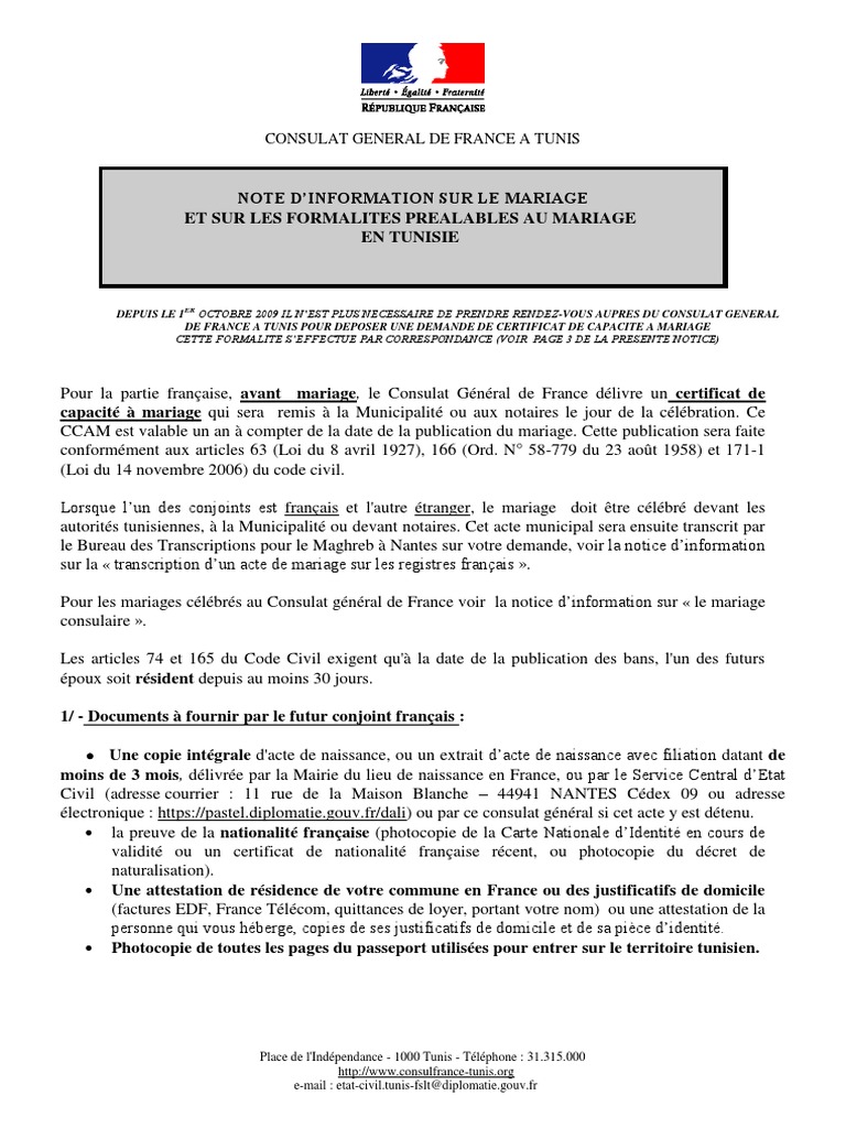 Consulat General De France A Tunis Certificat De Naissance Document D Identite
