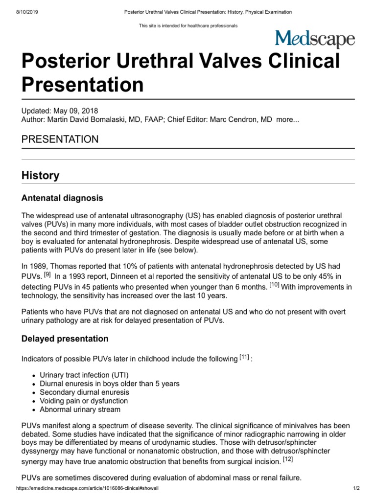 Posterior Urethral Valves Clinical Presentation History, Physical