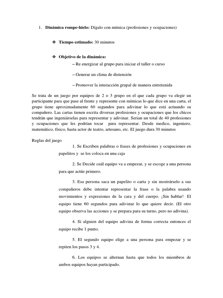 Juego de Mímica: Profesiones y Ocupaciones | PDF