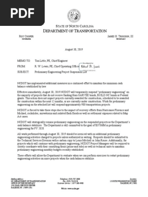 Memo to Chief Engineer Little-Project Suspension List 083018