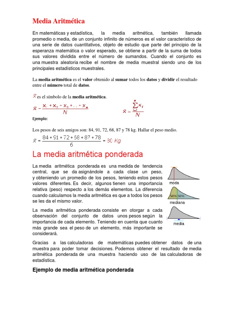 Media Aritmética PDF Media Significado aritmetico