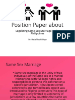 Position Paper About: Legalizing Same Sex Marriage in The Philippines