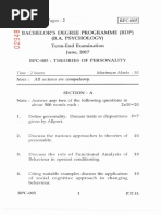 Bachelor'S Degree Programme (BDP) (B.A. Psychology) : Term-End Examination June, 2017 Bpc-005: Theories of Personality