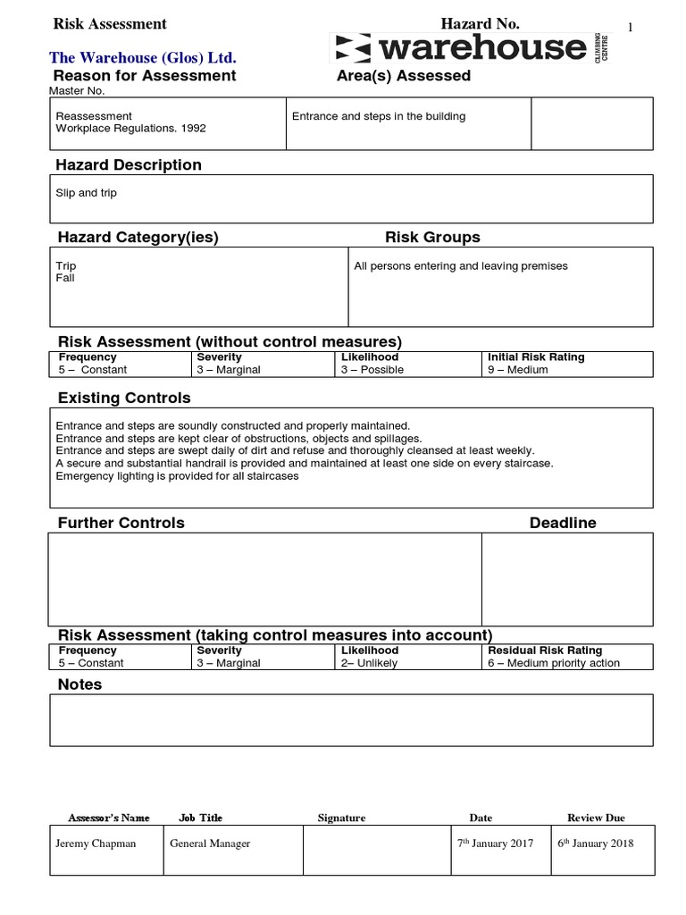 Risk Assessment Warehouse | Risk Assessment | Risk
