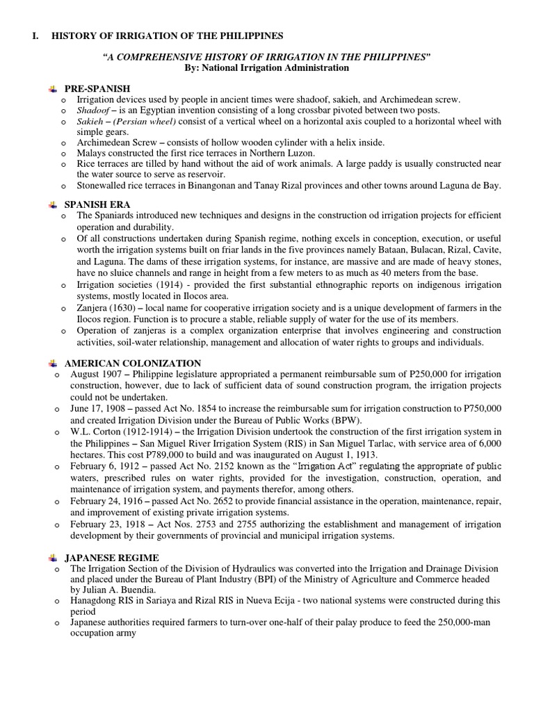 History of Irrigation of The Philippines PDF Gallon Irrigation