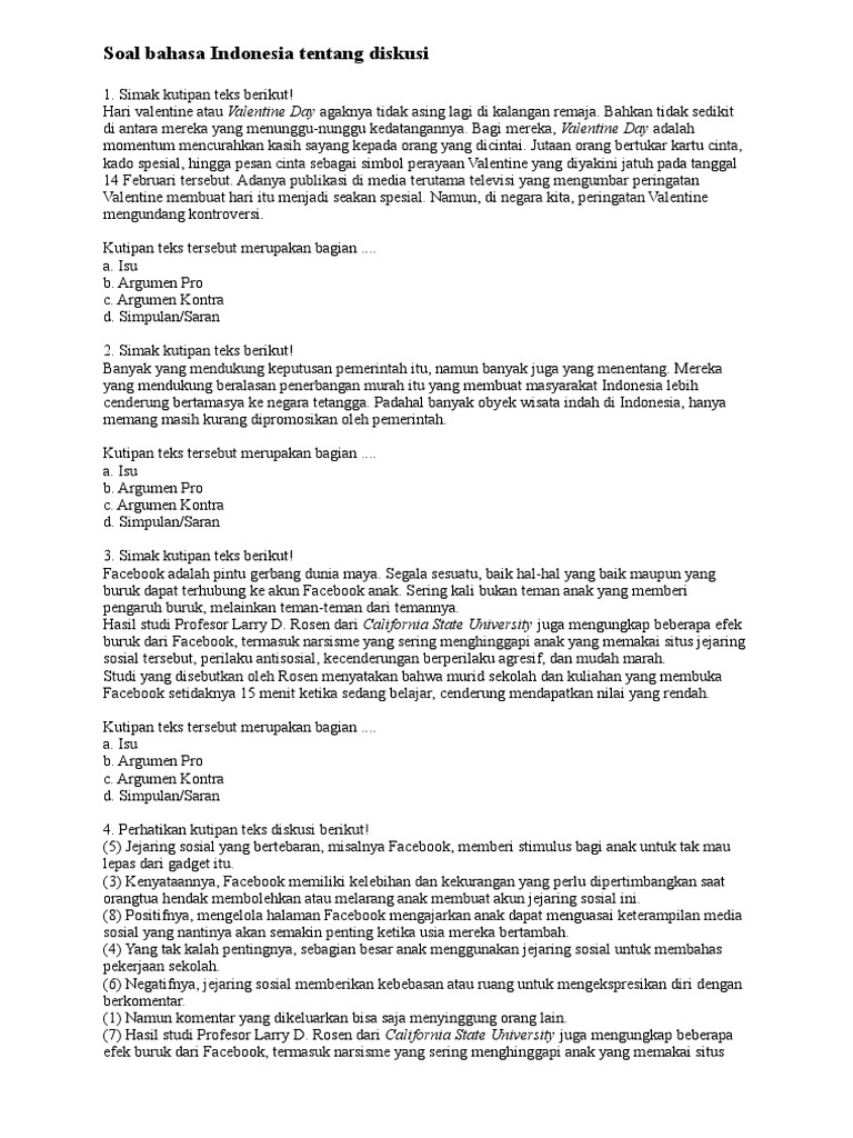 Soal Bahasa Indonesia Tentang Diskusi
