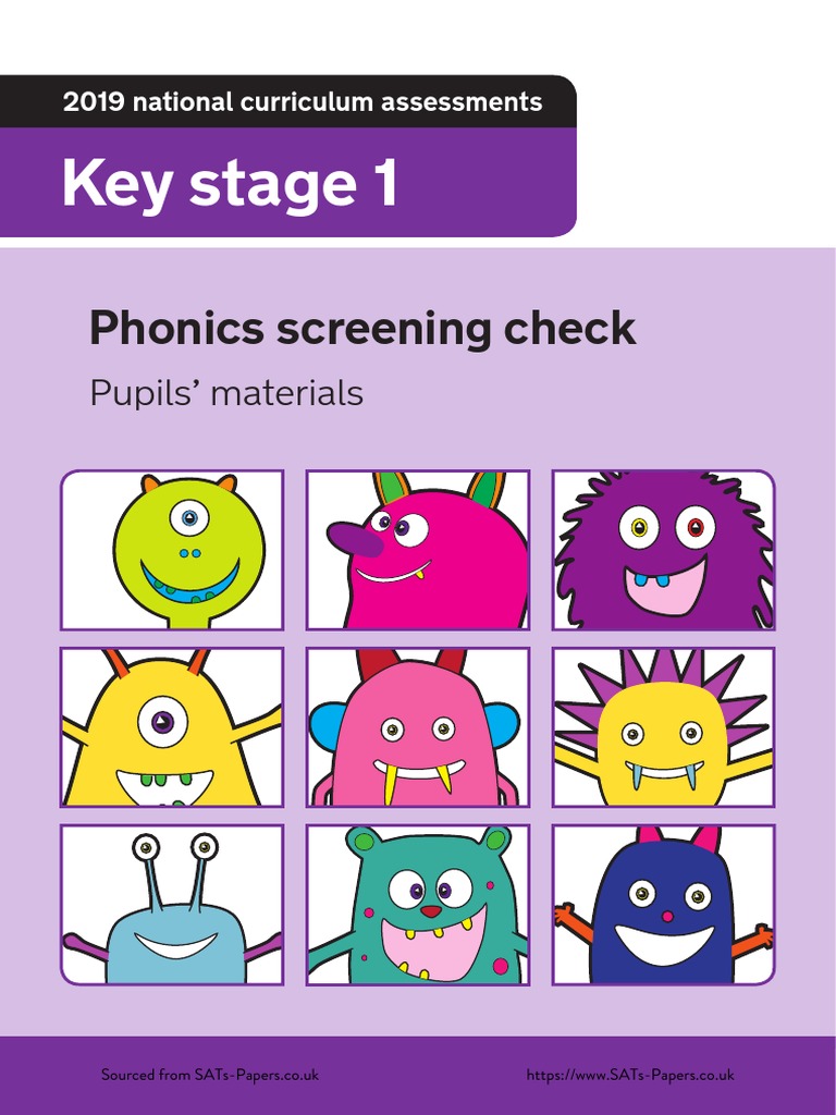 Ks1 Phonics 2019 Phonics Check Assessment Materials PDF Copyright