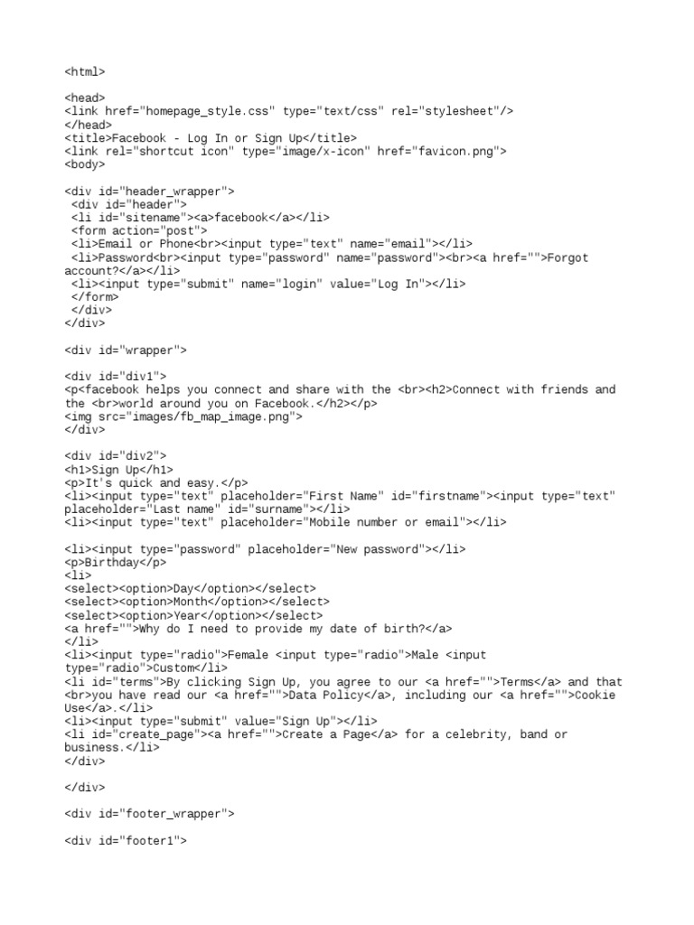 Facebook Login Page In Html Login Facebook