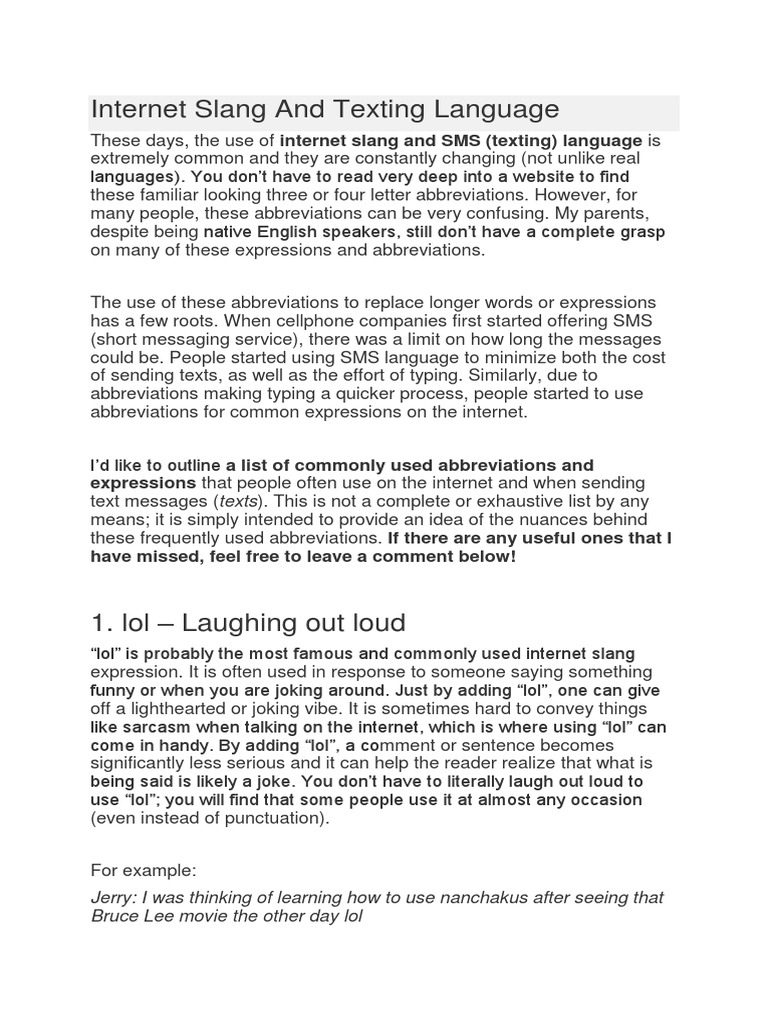 Internet Slang and Texting Abbreviations | PDF | Text Messaging | Grammar