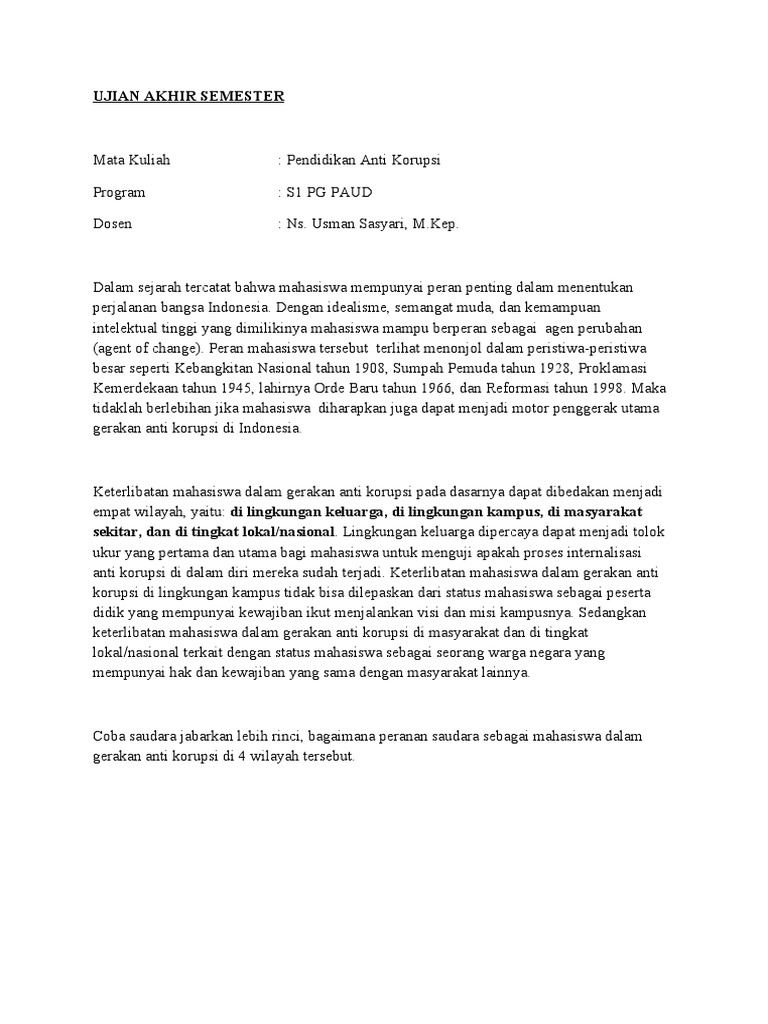 Soal Uas Pendidikan Anti Korupsi