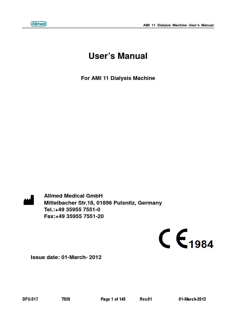 AMI 11 Dialysis Machine Manual | PDF | Hemodialysis | Dialysis