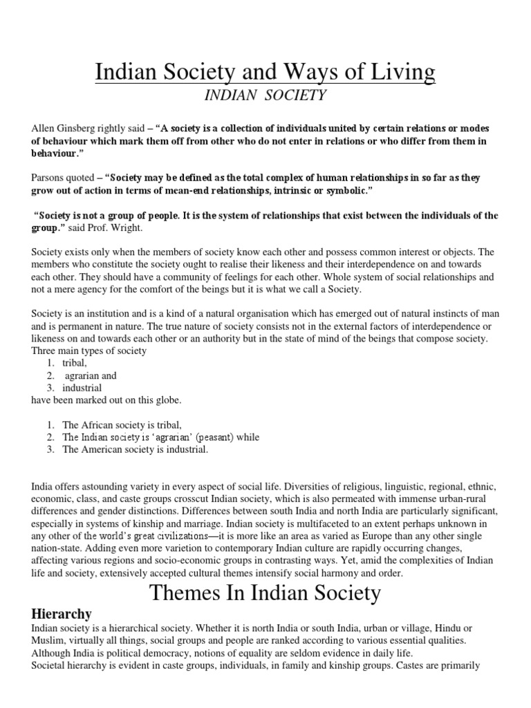 Indian Society and Ways of Living | PDF | Social Science | Traditions